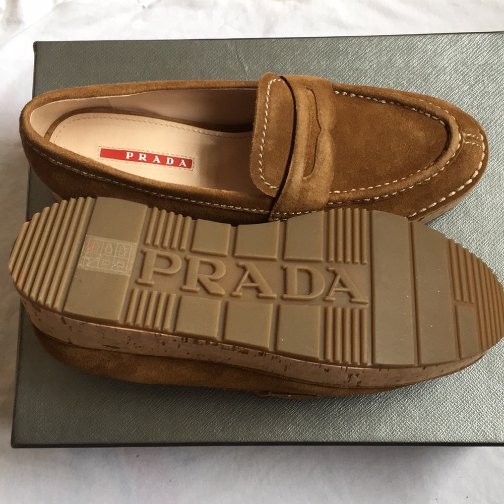 Prada Brown Suede Platform Loafers
